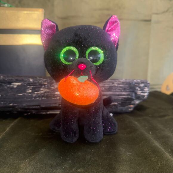 Ty Beanie Boo Potion Black Cat Plush 6″ Halloween Pumpkin EUC - Picture 1 of 4
